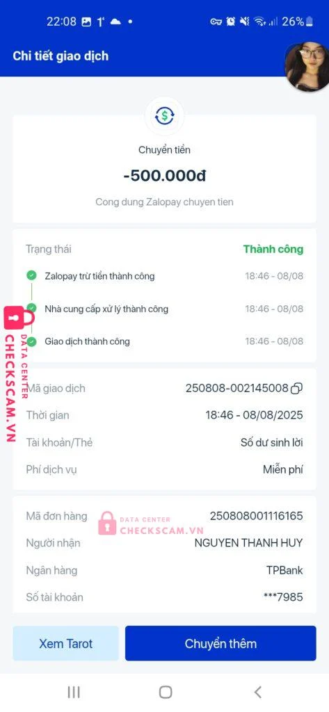 10000297985 NGUYEN THANH HUY TP BANK bị cảnh báo lừa đảo scam