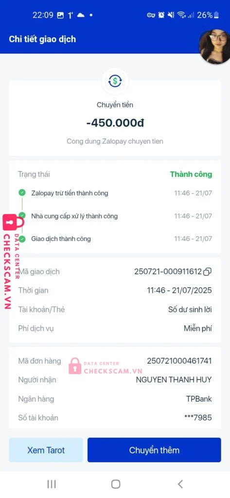 10000297985 NGUYEN THANH HUY TP BANK bị cảnh báo lừa đảo scam