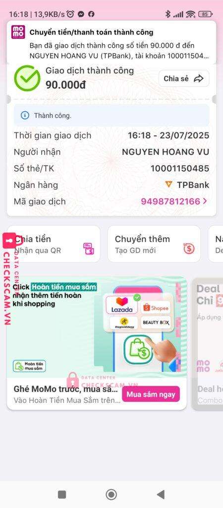 10001150485 NGUYEN HOANG VU TP Bank bị cảnh báo lừa đảo scam