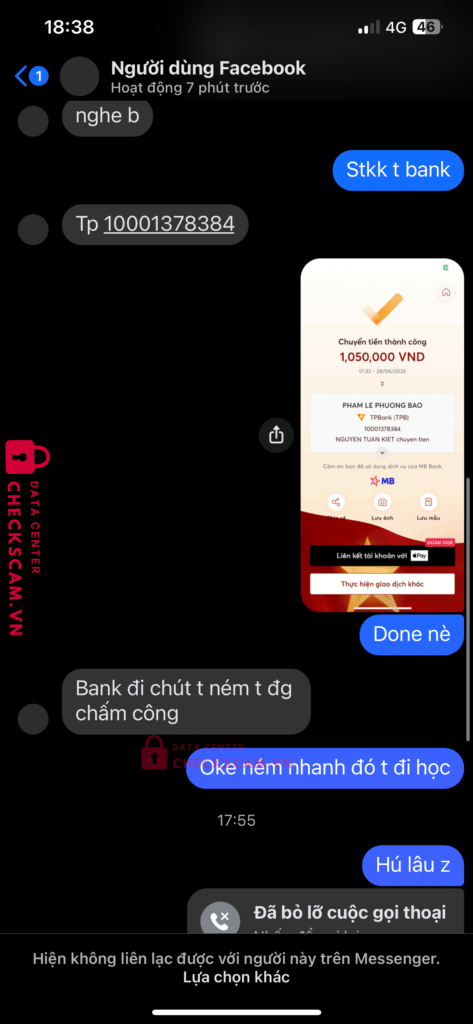 10001378384 PHAM LE PHUONG BAO TP BANK bị cảnh báo lừa đảo scam