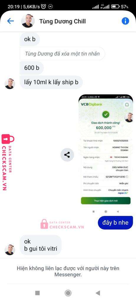 100021032005 HOANG THI KIM DOANH TECHCOMBANK bị cảnh báo lừa đảo scam
