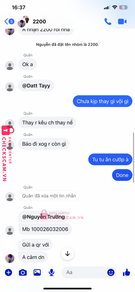 100026032006 LE HOANG GIA BAO MB bị cảnh báo lừa đảo scam