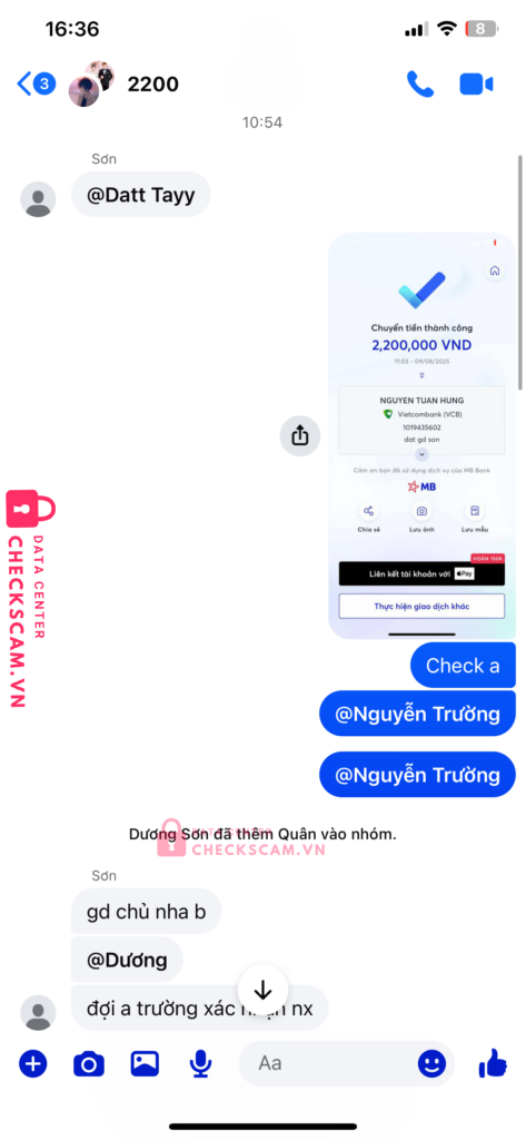 100026032006 LE HOANG GIA BAO MB bị cảnh báo lừa đảo scam