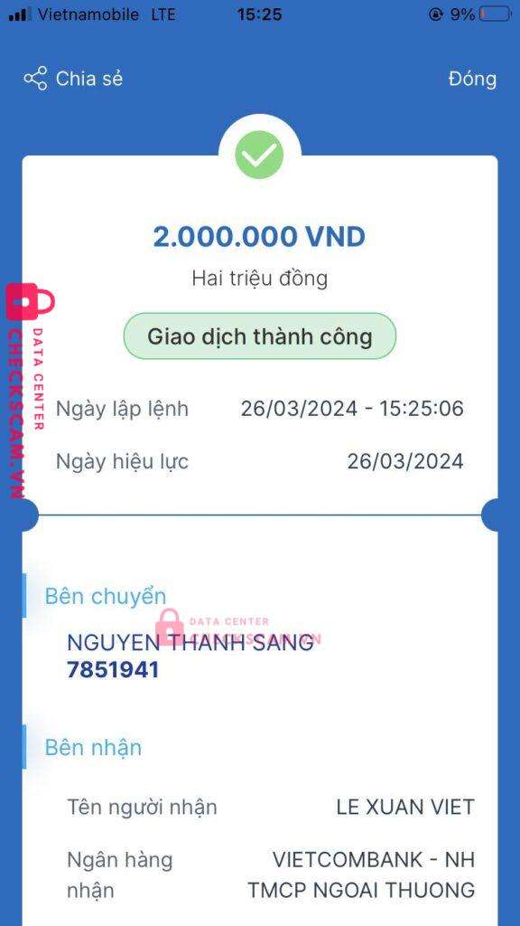 1001000300868 Le Xuan Viet VCB bị cảnh báo lừa đảo scam