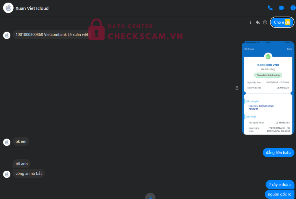 1001000300868 Le Xuan Viet VCB bị cảnh báo lừa đảo scam