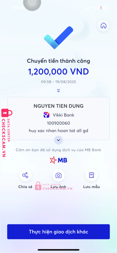 100920060 NGUYEN TIEN DUNG Vikki Bank bị cảnh báo lừa đảo scam