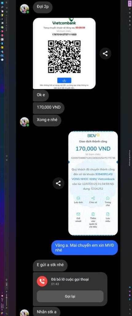 1016827350 NGUYEN HUU THIEN VCB bị cảnh báo lừa đảo scam