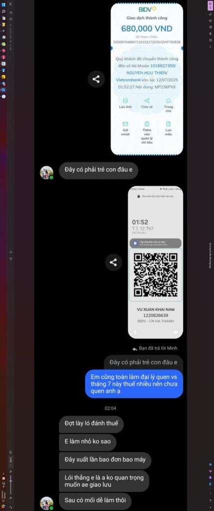 1016827350 NGUYEN HUU THIEN VCB bị cảnh báo lừa đảo scam
