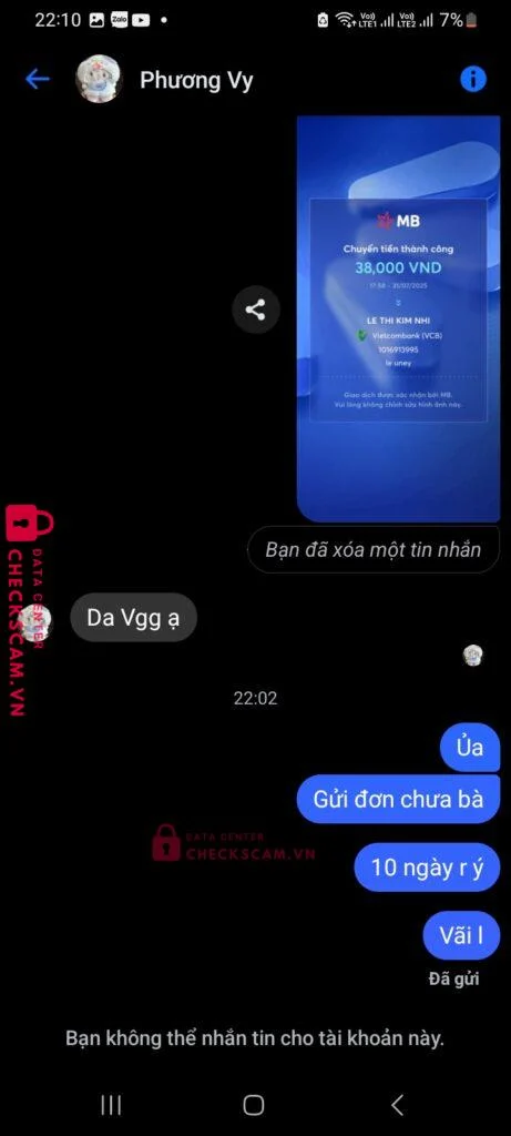 1016913995 LE THI KIM NHI VCB bị cảnh báo lừa đảo scam