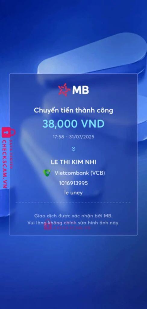 1016913995 LE THI KIM NHI VCB bị cảnh báo lừa đảo scam