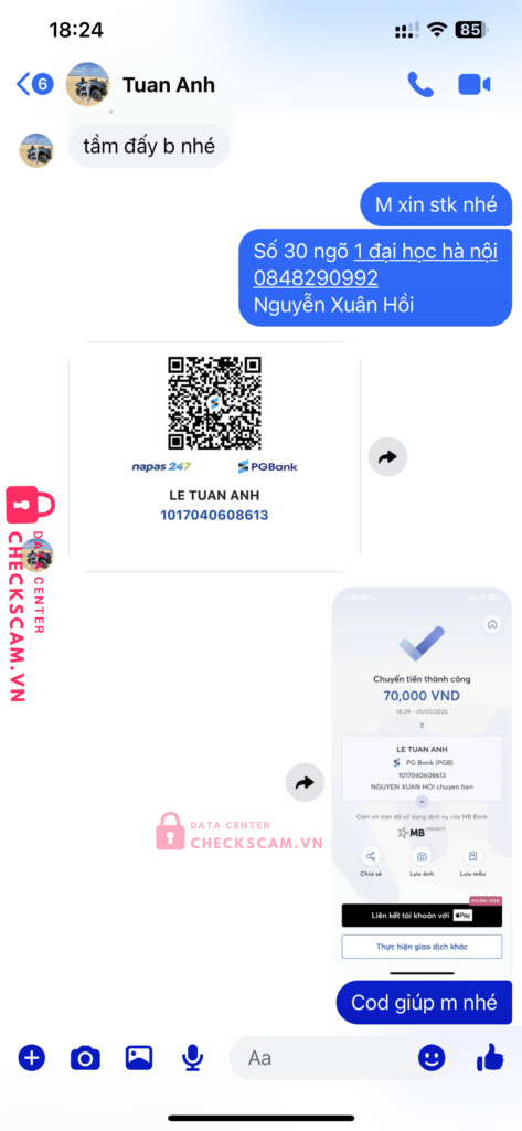 1017040608613 LE TUAN ANH PG BANK bị cảnh báo lừa đảo scam