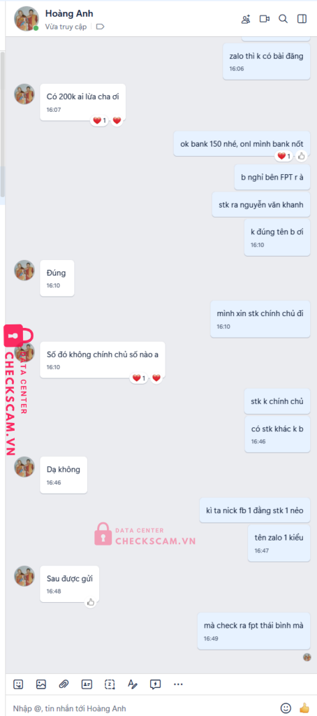 1018099482 Nguyen Van Khanh VCB bị cảnh báo lừa đảo scam