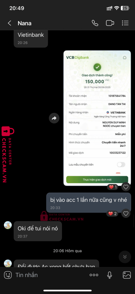 101875641784 DANG TAN TAI Vietinbank bị cảnh báo lừa đảo scam