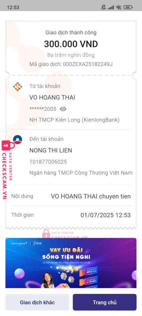 101877006025 NONG THI LIEN Vietinbank bị cảnh báo lừa đảo scam