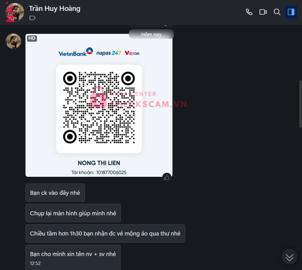 101877006025 NONG THI LIEN Vietinbank bị cảnh báo lừa đảo scam