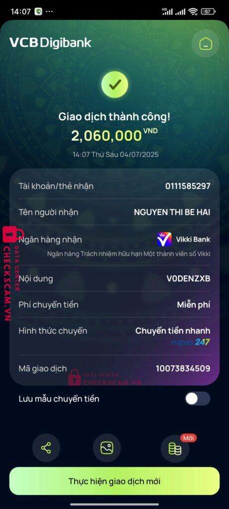 101883896584 NGUYEN THI KIEU NHIEN Vietinbank bị cảnh báo lừa đảo scam