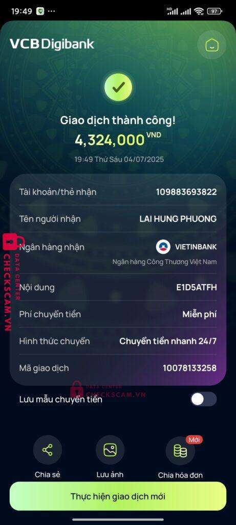 101883896584 NGUYEN THI KIEU NHIEN Vietinbank bị cảnh báo lừa đảo scam
