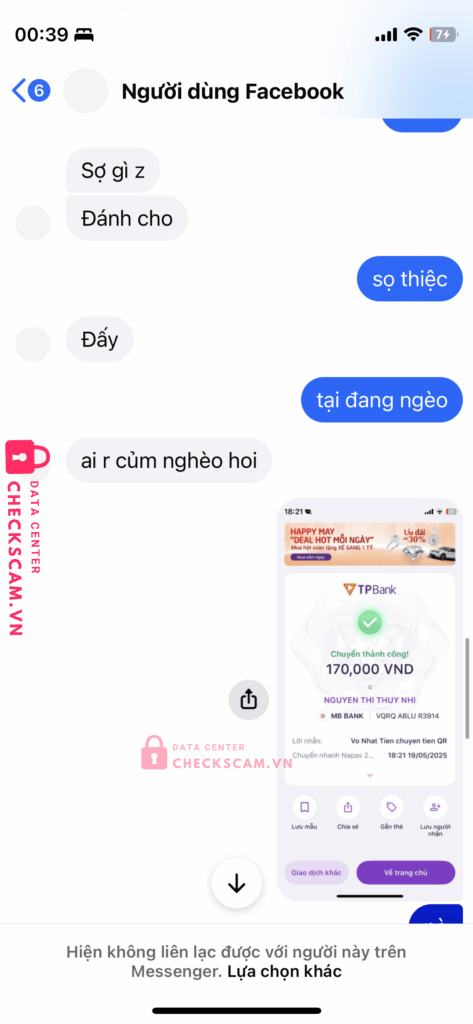 10236084569084 Nguyen Thi Thuy Nhi MB bị cảnh báo lừa đảo scam