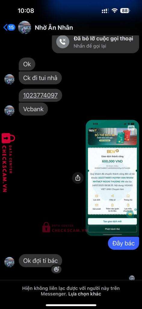 1023774097 Huynh Van Nhan VCB bị cảnh báo lừa đảo scam