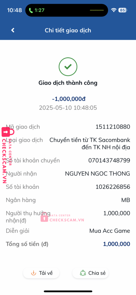 1026226856 Nguyen Ngoc Thong MB bị cảnh báo lừa đảo scam