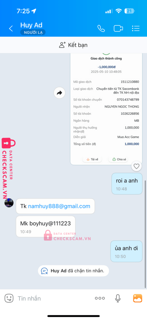 1026226856 Nguyen Ngoc Thong MB bị cảnh báo lừa đảo scam