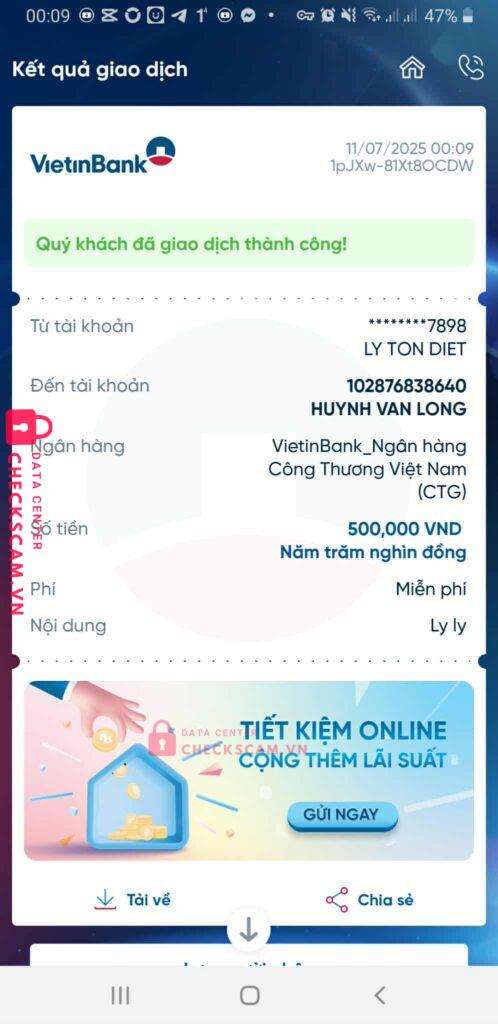 102876838640 HUYNH VAN LONG Vietinbank bị cảnh báo lừa đảo scam