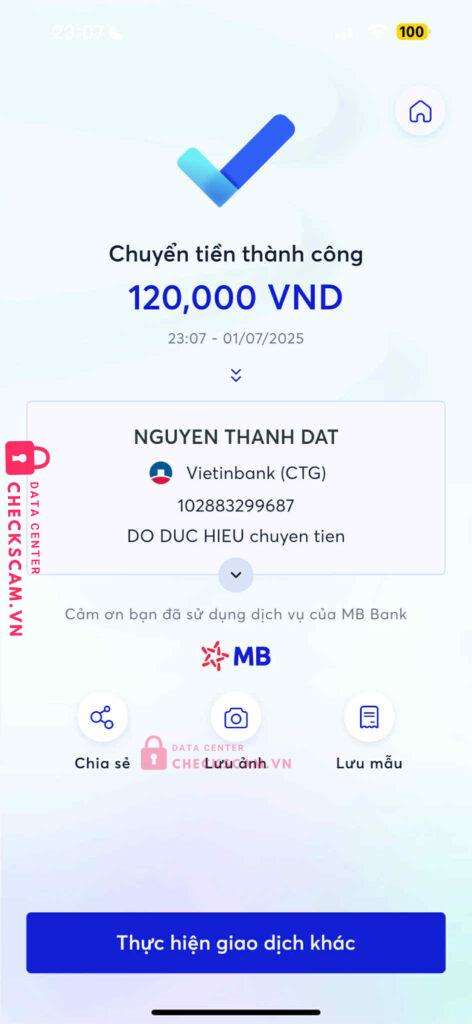 102883299687 NGUYEN THANH DAT Vietinbank bị cảnh báo lừa đảo scam