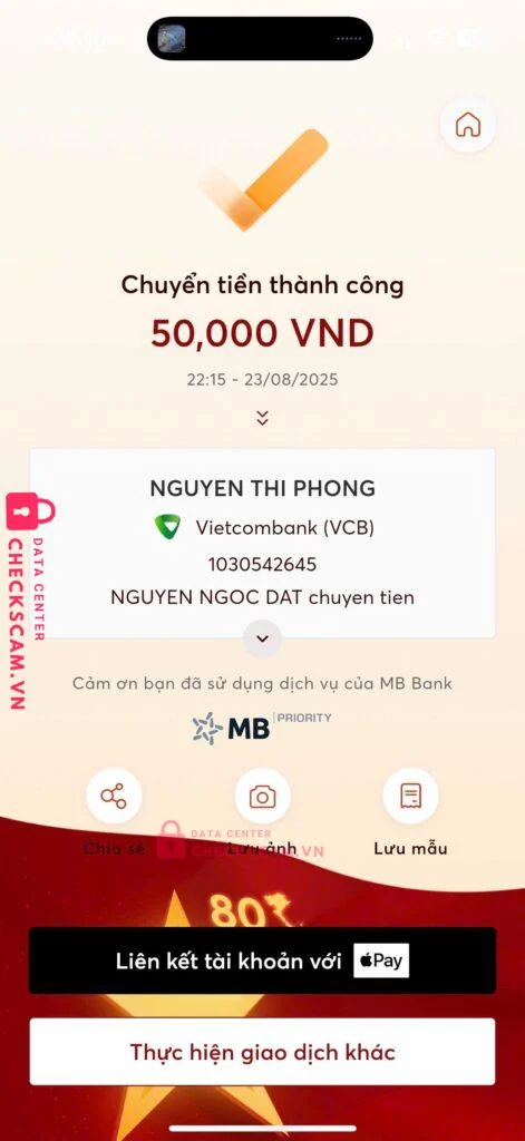 1030542645 Nguyen Thi Phong VCB bị cảnh báo lừa đảo scam