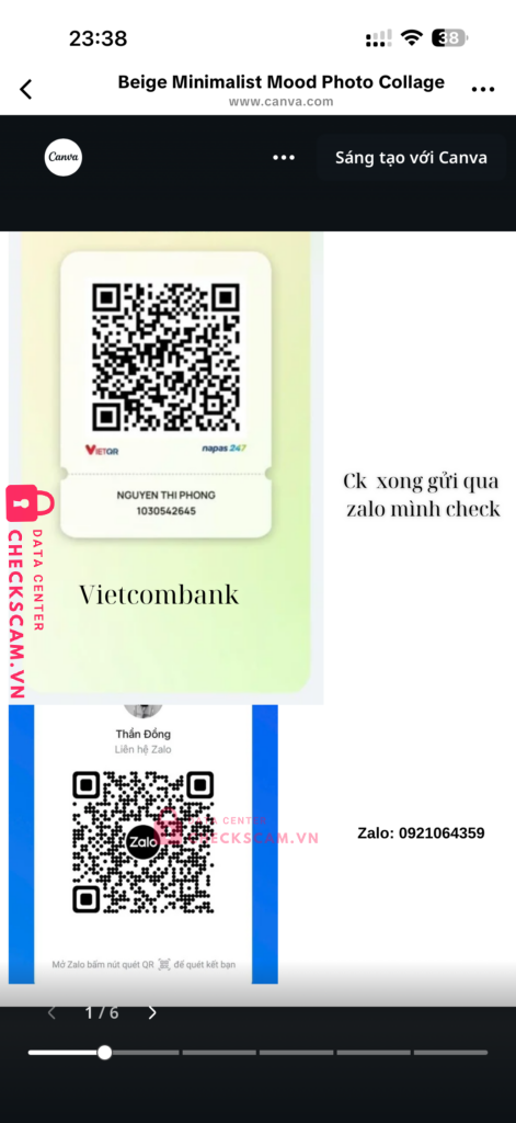 1030542645 Nguyen Thi Phong VCB bị cảnh báo lừa đảo scam