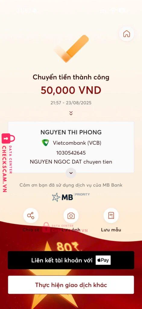 1030542645 Nguyen Thi Phong VCB bị cảnh báo lừa đảo scam
