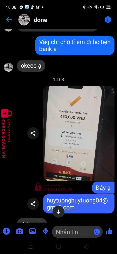 1032283265 VO DIEU LINH VCB bị cảnh báo lừa đảo scam