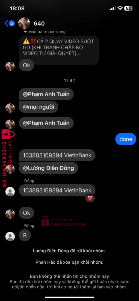 103883169394 NGUYEN HUU NHAN Vietinbank bị cảnh báo lừa đảo scam