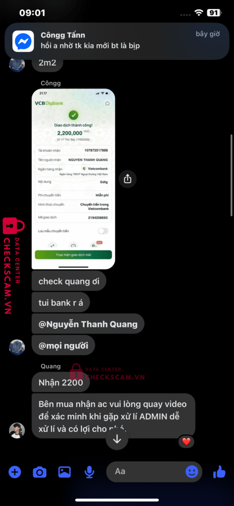 1039824708 Nguyen Thanh Tam VCB bị cảnh báo lừa đảo scam