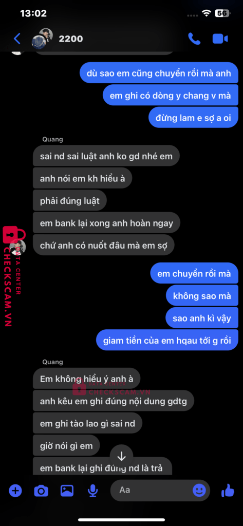 1039824708 Nguyen Thanh Tam VCB bị cảnh báo lừa đảo scam