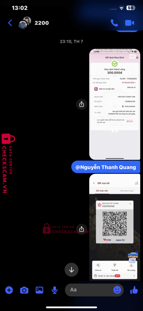1039824708 Nguyen Thanh Tam VCB bị cảnh báo lừa đảo scam