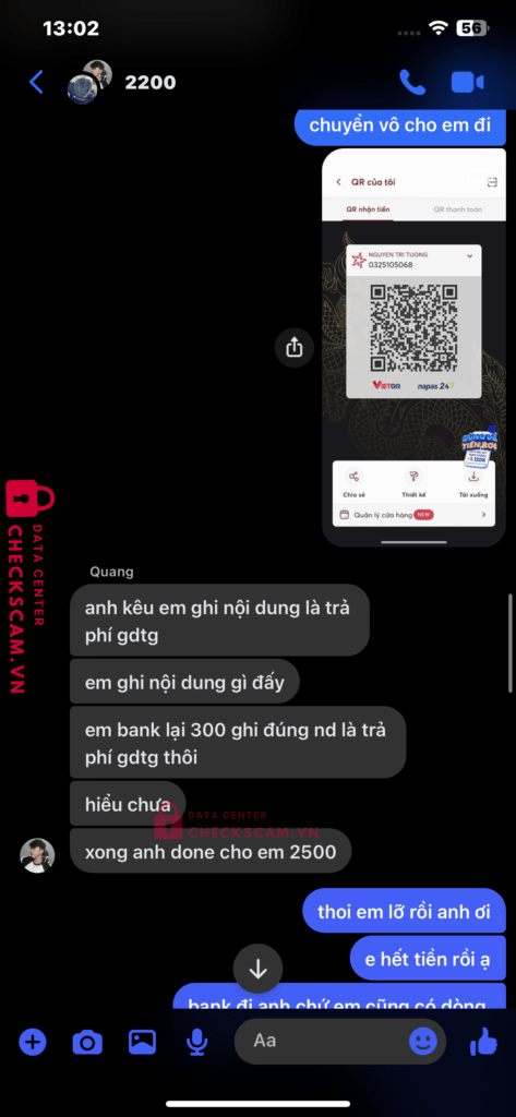 1039824708 Nguyen Thanh Tam VCB bị cảnh báo lừa đảo scam