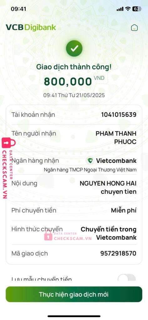1041015639 Pham Thanh Phuoc VCB bị cảnh báo lừa đảo scam