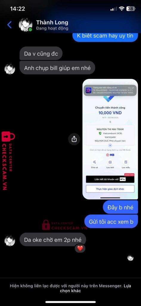 1041102490 NGUYEN THI MAI TRAM VCB bị cảnh báo lừa đảo scam