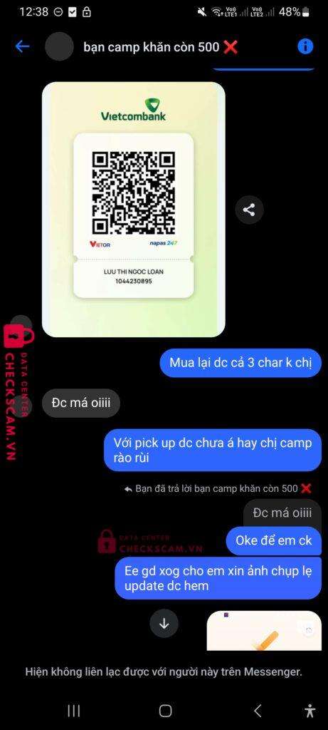 1044230895 Luu Thi Ngoc Loan VCB bị cảnh báo lừa đảo scam
