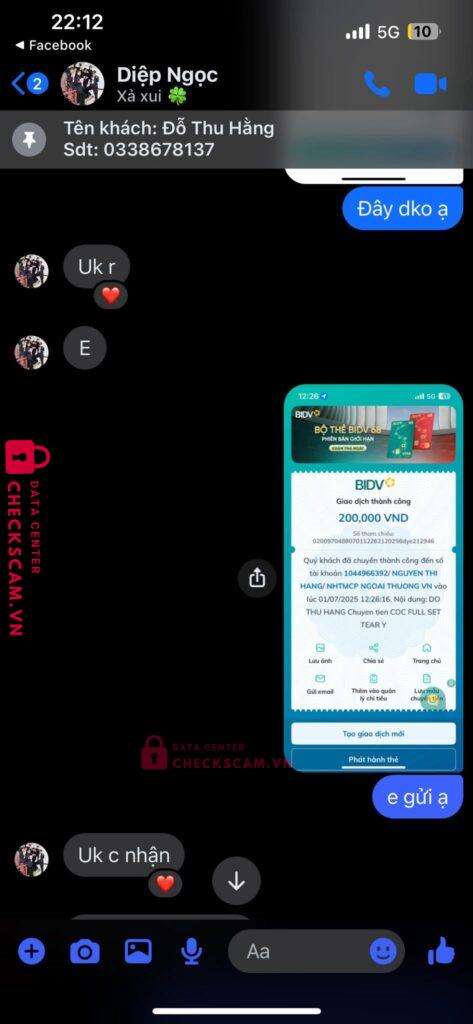 1044966392 NGUYEN THI HANG VCB bị cảnh báo lừa đảo scam