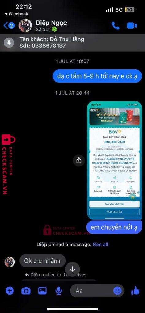 1044966392 NGUYEN THI HANG VCB bị cảnh báo lừa đảo scam