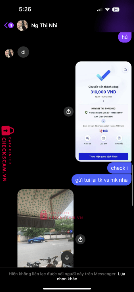 1046588449 HUYNH THI PHUONG VCB bị cảnh báo lừa đảo scam