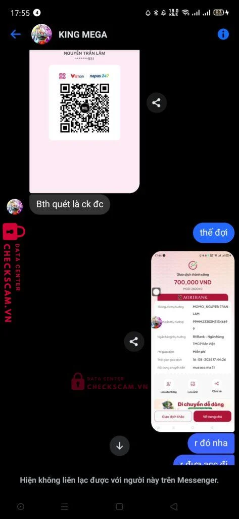 10486883989999 NGUYEN TRAN LAM MB bị cảnh báo lừa đảo scam