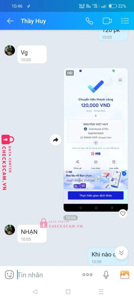 104874076935 NGUYEN VIET HUY Vietinbank bị cảnh báo lừa đảo scam
