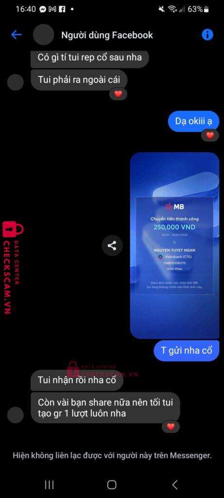 104876558370 Nguyen Tuyet Ngan Vietinbank bị cảnh báo lừa đảo scam
