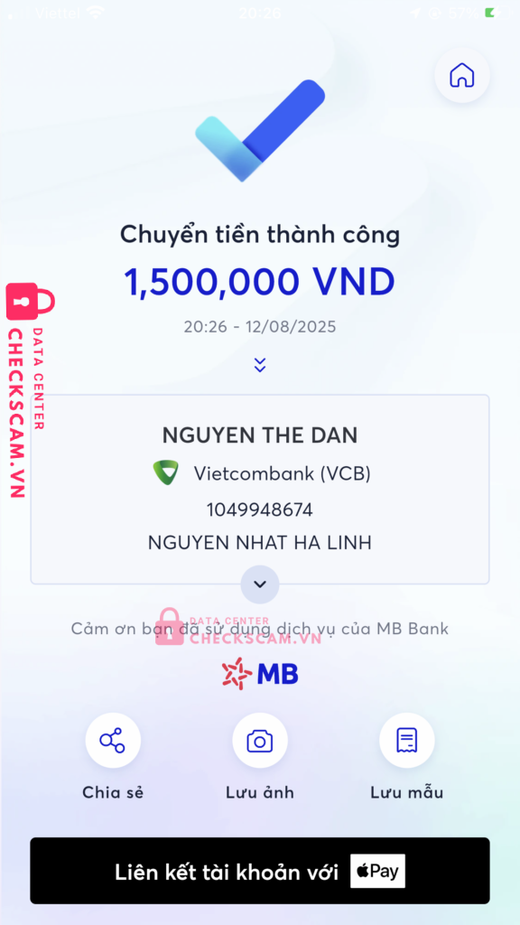 1049948674 NGUYEN THE DAN VCB bị cảnh báo lừa đảo scam
