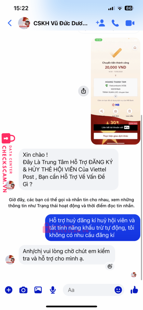 1051197845 Hoang Thanh Tam VCB bị cảnh báo lừa đảo scam
