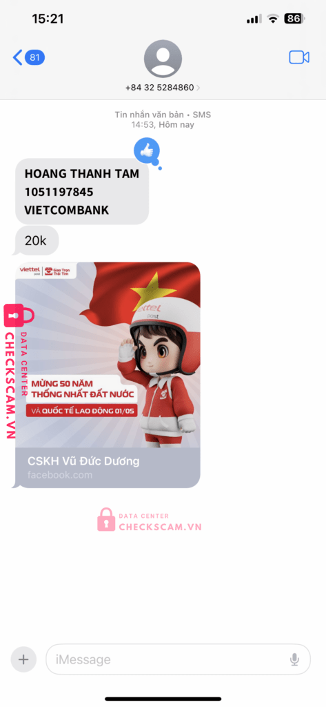 1051197845 Hoang Thanh Tam VCB bị cảnh báo lừa đảo scam