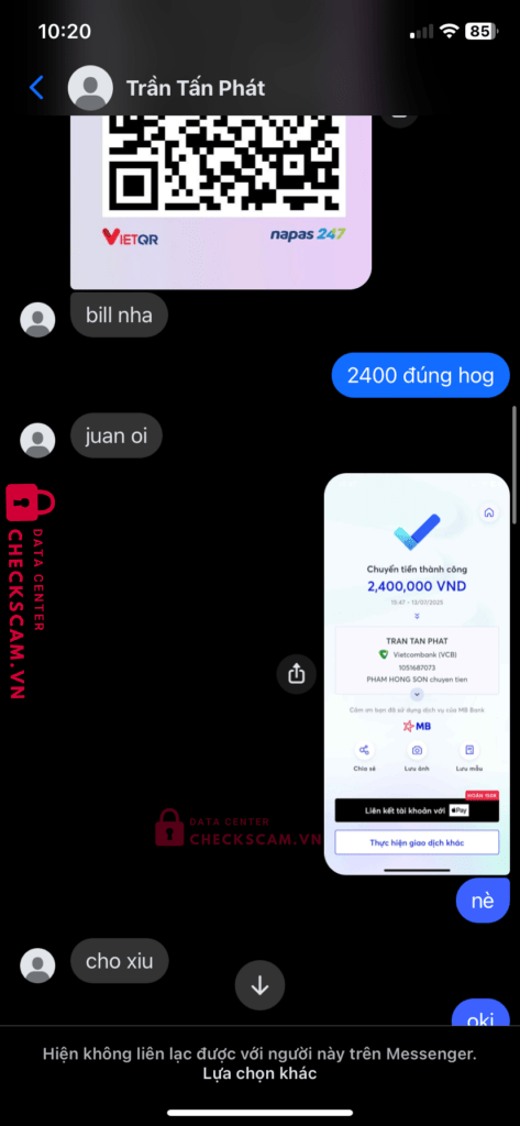1051687073 Tran Tan Phat VCB bị cảnh báo lừa đảo scam