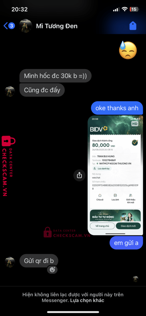 1052784869 Tran Bui Hung VCB bị cảnh báo lừa đảo scam